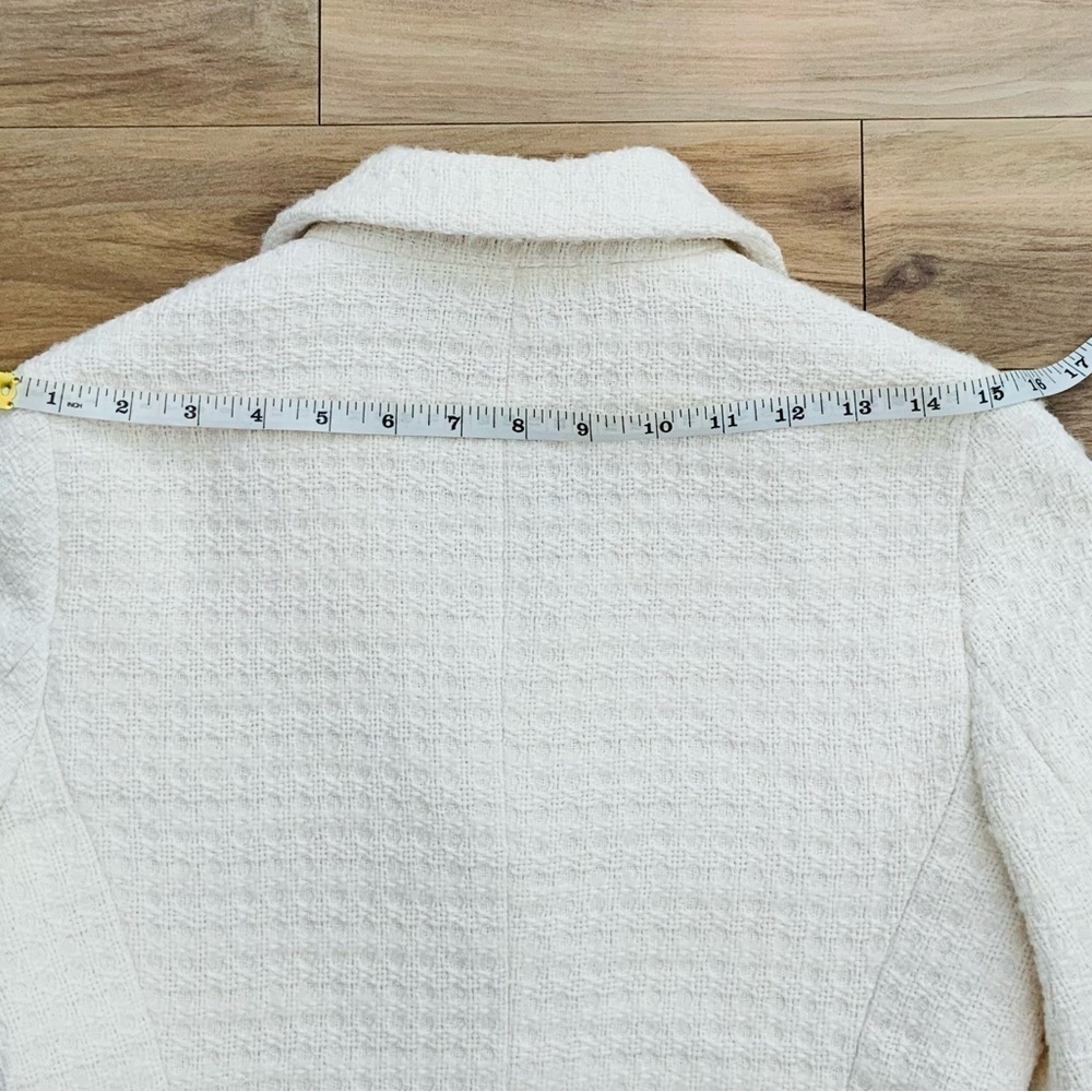 Zara Wool Blend Jewel/Gold Button Textured Blazer Ivory - Picture 8 of 12